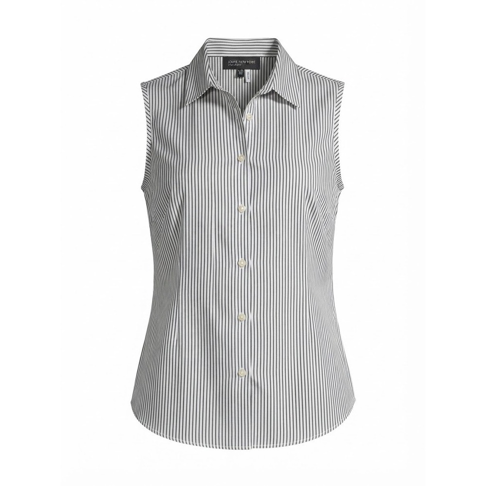 Sleeveless Shirt Womens XL Black White Striped Cotton Excellent